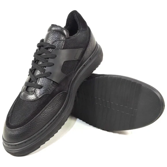 PRINCIPE DI BOLOGNA 🇮🇹 MEN'S BLACK LEATHER & SUEDE COMFORT WINTER SNEAKERS Sneakers
